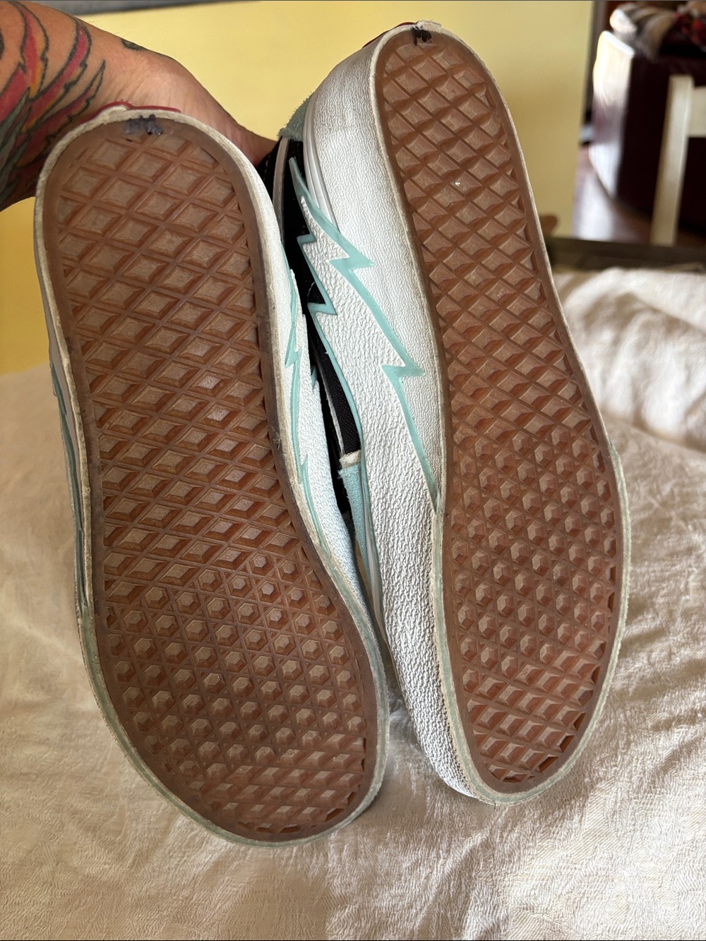 Vans Women's High-Top Sneakers in Mint Green, Black & White - Picture 4 of 5